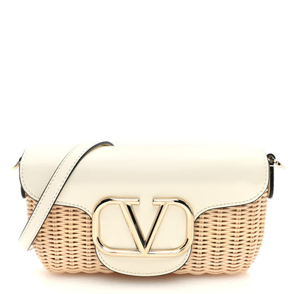 Valentino Garavani Wicker Calfskin Vlogo Small Loco Shoulder Bag Natural Ivory 1 of 10