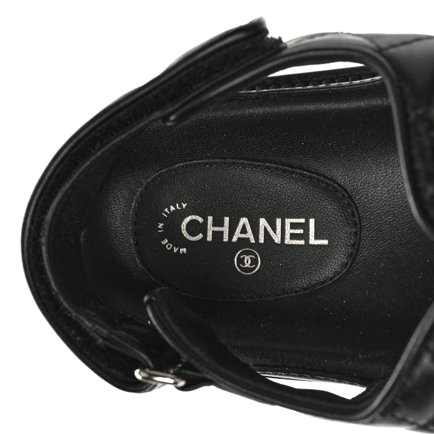 Lambskin Quilted Velcro Dad Sandals 38.5 Black