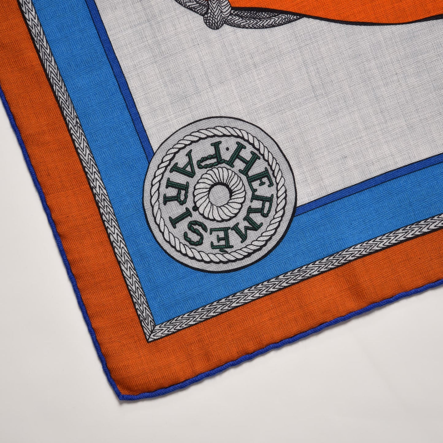 Cashmere Silk Zouaves Et Dragons Shawl 140 Orange Bleu Gitane Gris Chine