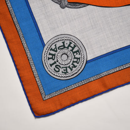 Hermes Cashmere Silk Zouaves Et Dragons Shawl 140 Orange Bleu Gitane Gris Chine 3 of 5