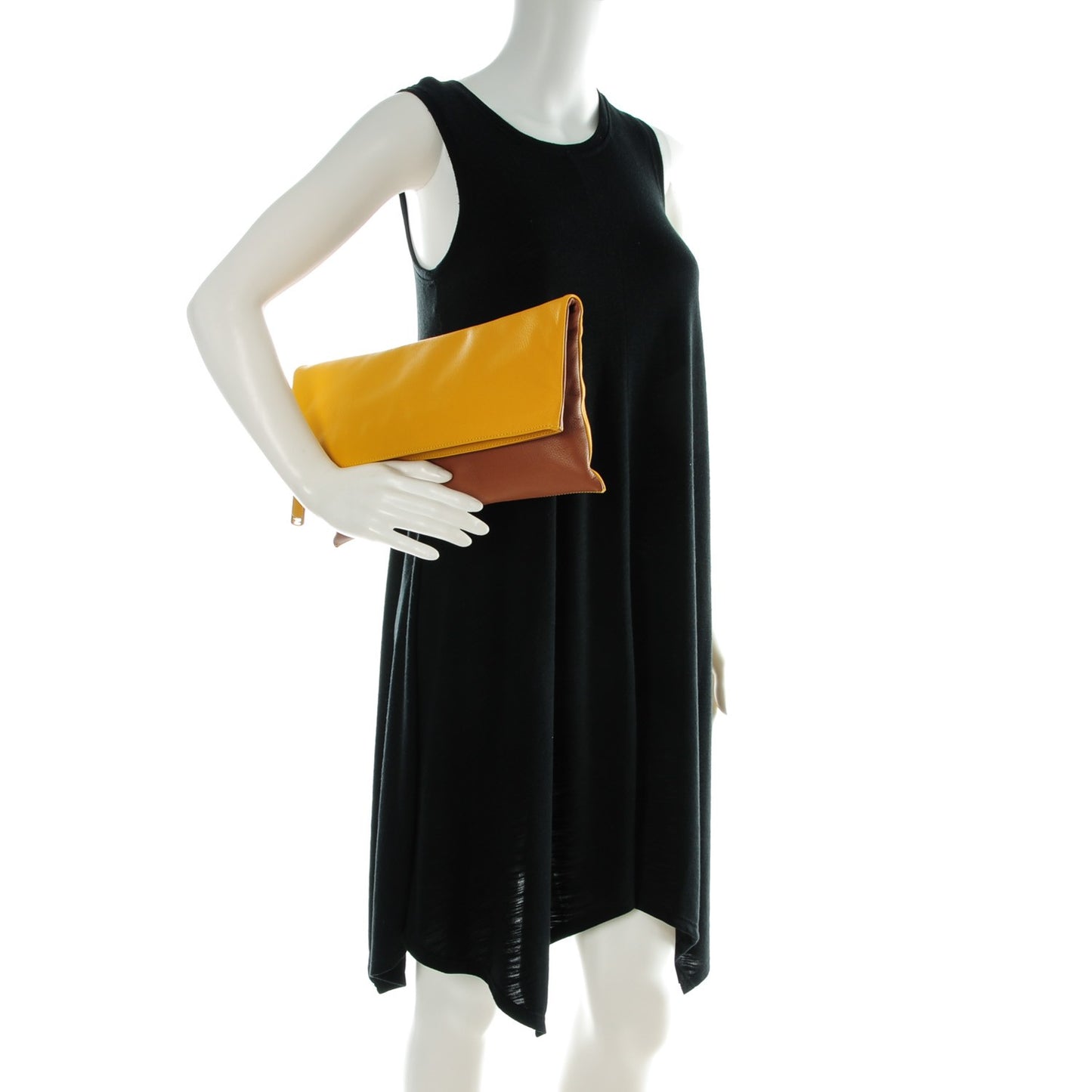 Vitello Foldover Clutch Yellow Brown