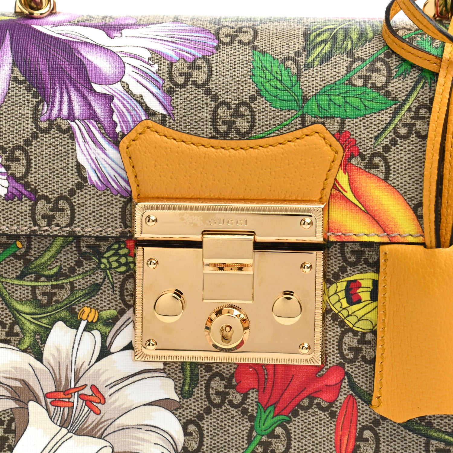 Gucci GG Supreme Monogram Flora Small Padlock Bamboo Shoulder Bag Beige Multicolor Crop 8 of 10