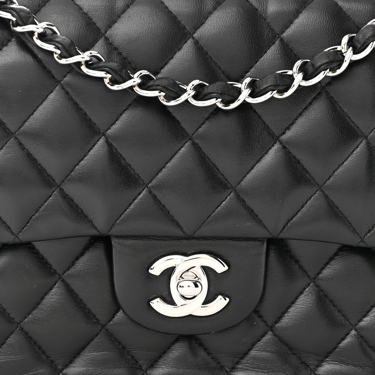 Lambskin Quilted Medium Double Flap Black