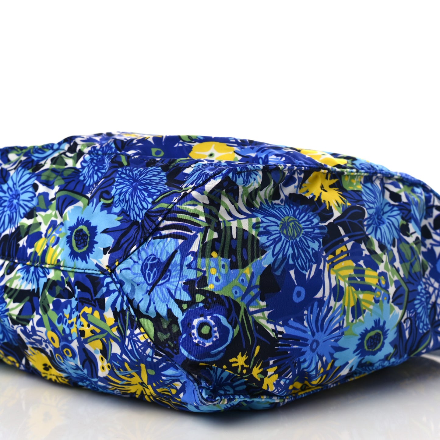 Tessuto Nylon Saffiano Floral Print Tote Bluette Dis Primule