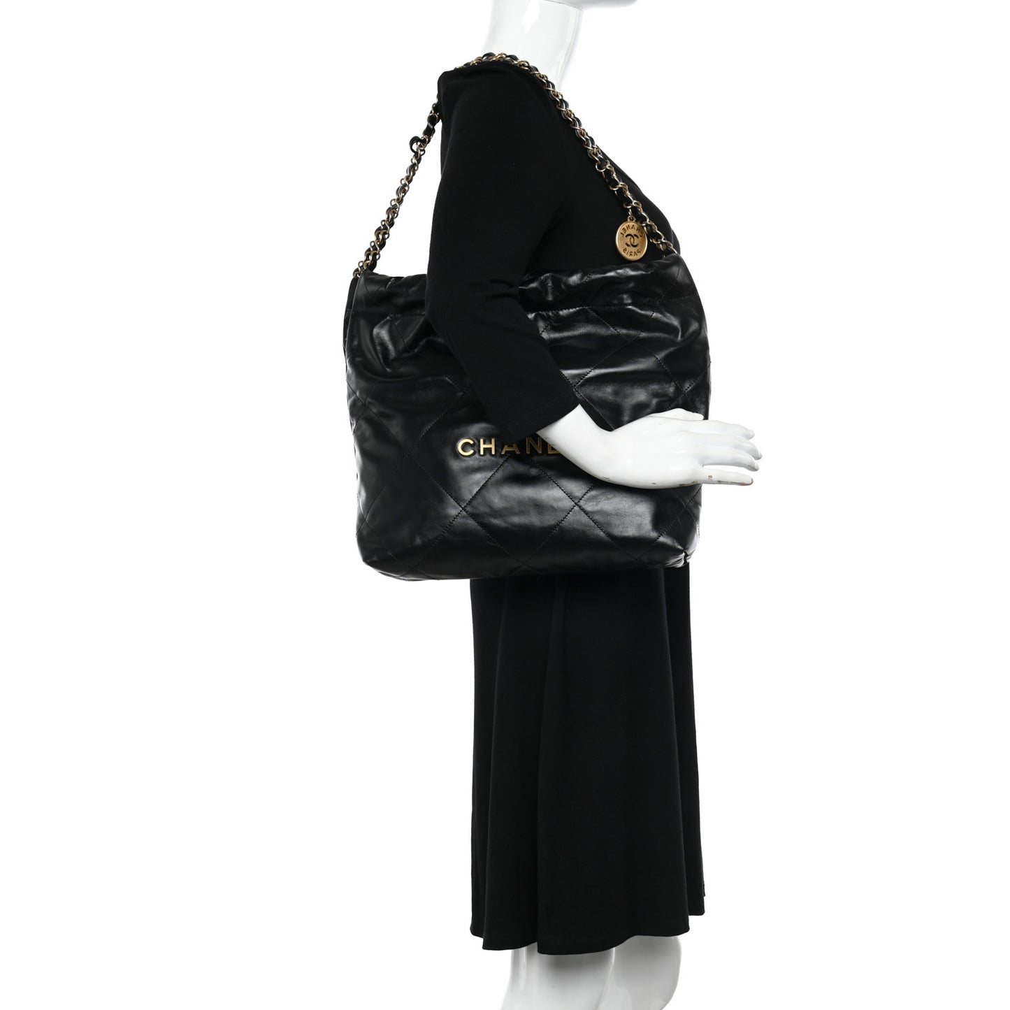 Shiny Calfskin Quilted Small Chanel 22 Black