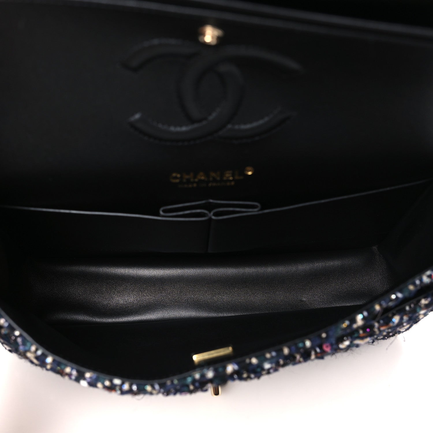 Chanel Glittered Tweed Quilted Medium Double Flap Navy Blue Multicolor 5 of 11