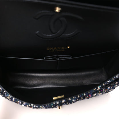 Chanel Glittered Tweed Quilted Medium Double Flap Navy Blue Multicolor 5 of 11