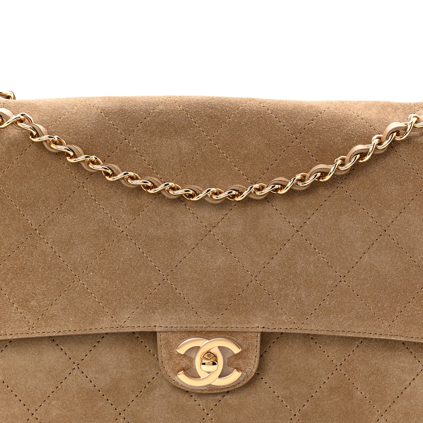 Suede Calfskin Small Souplissimo Maxi Flap Dark Beige
