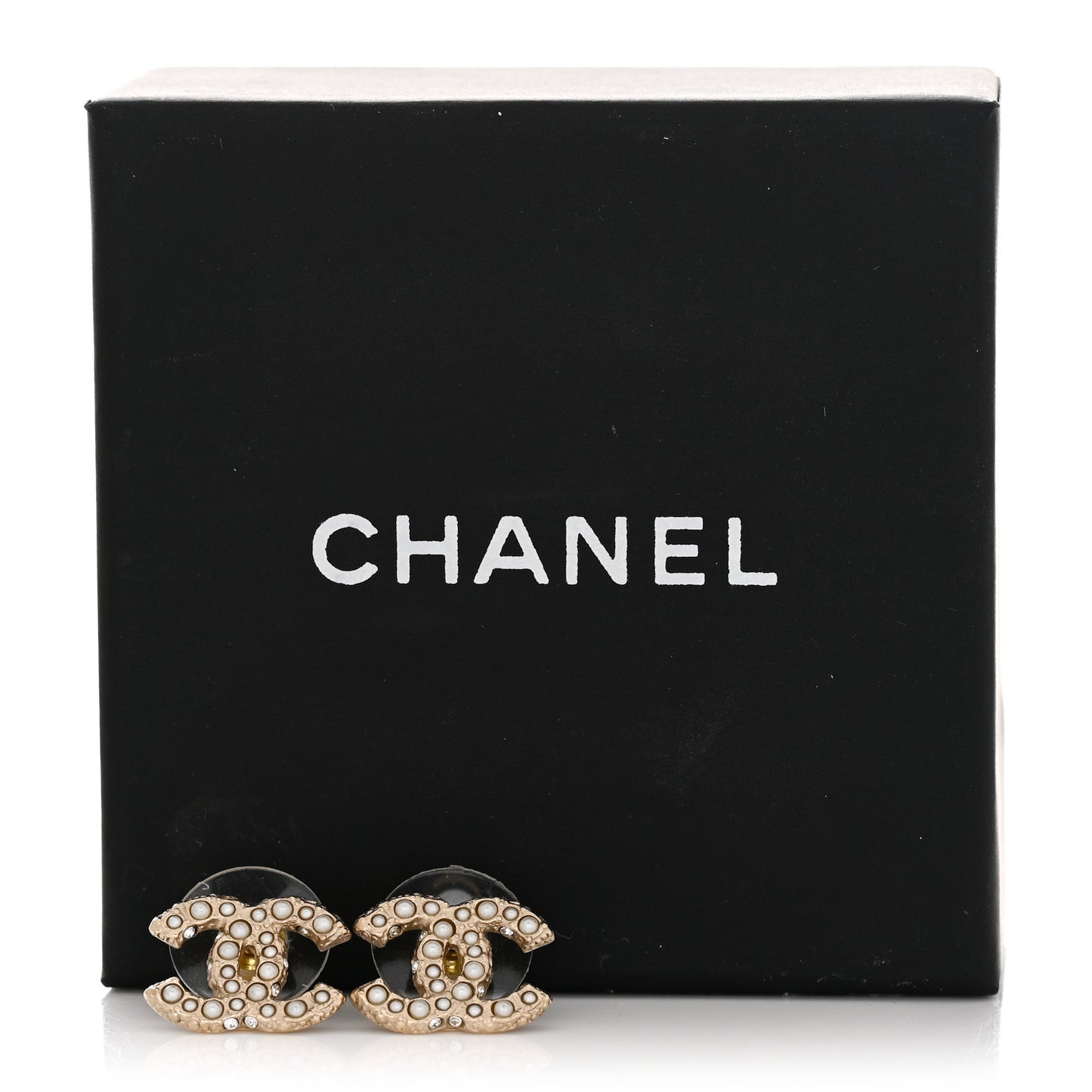 Metal Graduated Pearl Crystal CC Earrings Light Gold