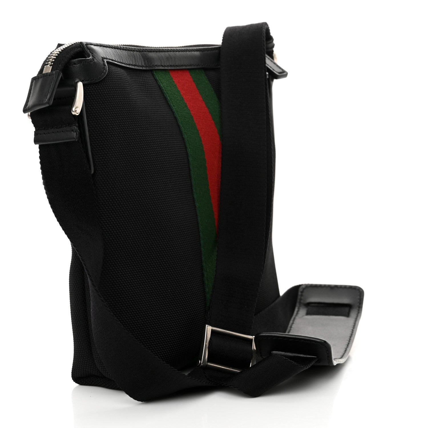 Gucci Techno Canvas Selleria Calfskin Web Small Flat Messenger Bag Black 3 of 11