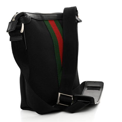 Gucci Techno Canvas Selleria Calfskin Web Small Flat Messenger Bag Black 3 of 11