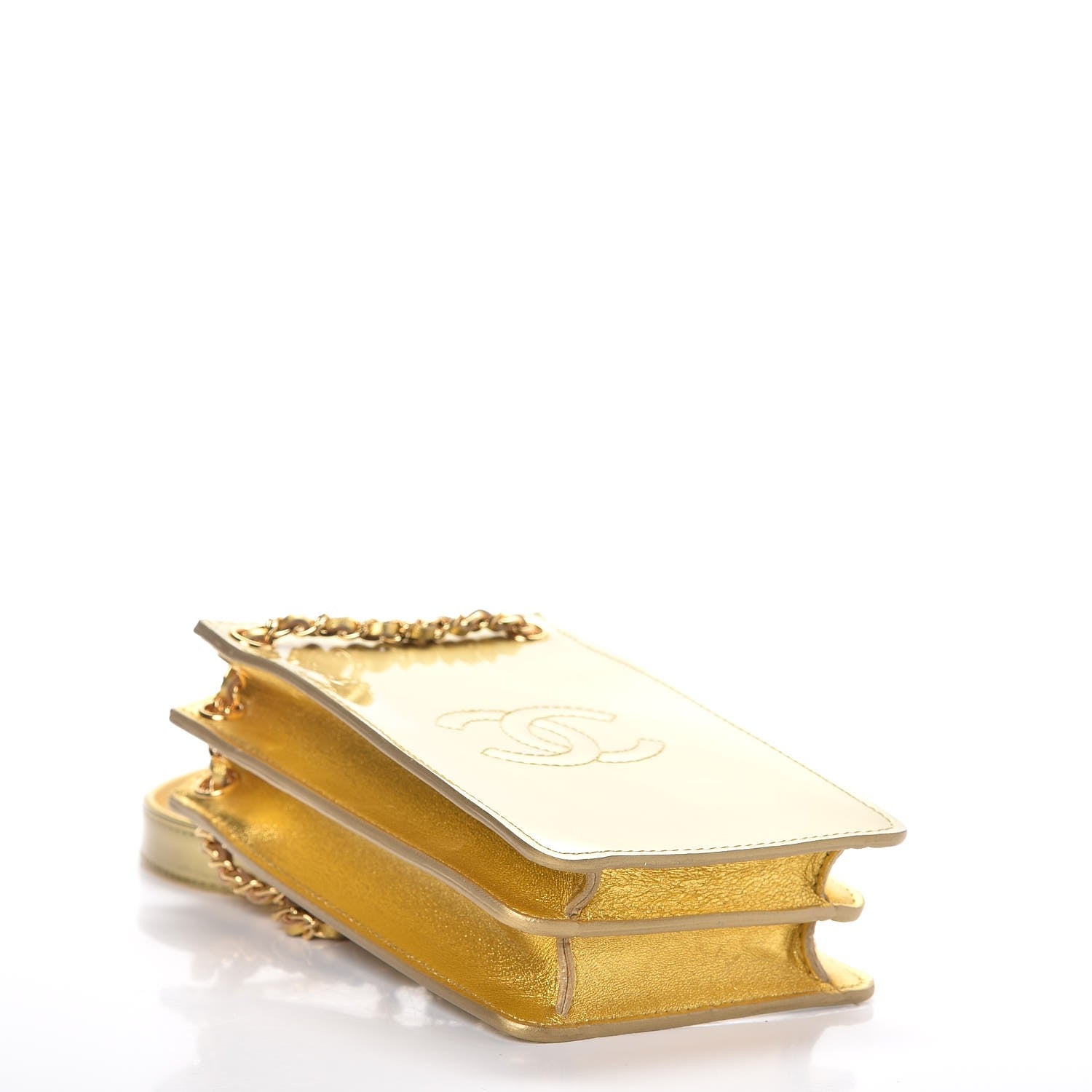 Chanel Metallic Patent Crossbody CC Phone Holder Gold 4 of 7