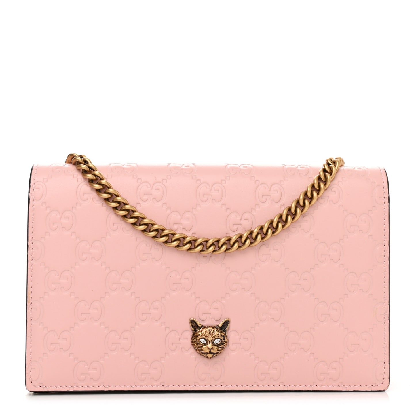 Guccissima Signature Crystal Cat Chain Wallet Light Candy Pink