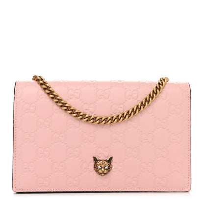 Gucci Guccissima Signature Crystal Cat Chain Wallet Light Candy Pink 1 of 10