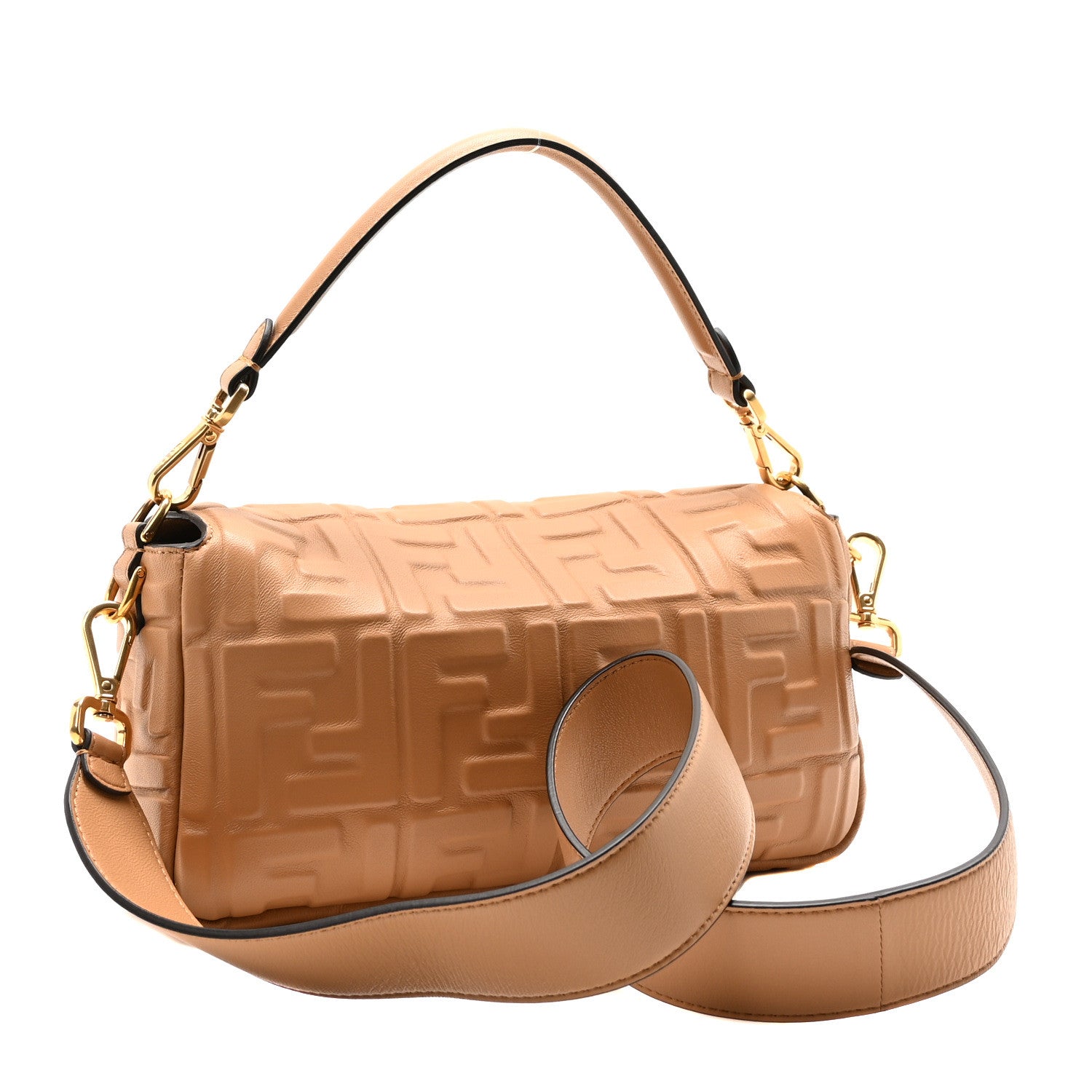 Fendi Nappa FF 1974 Embossed Baguette Miele Scuro 3 of 10