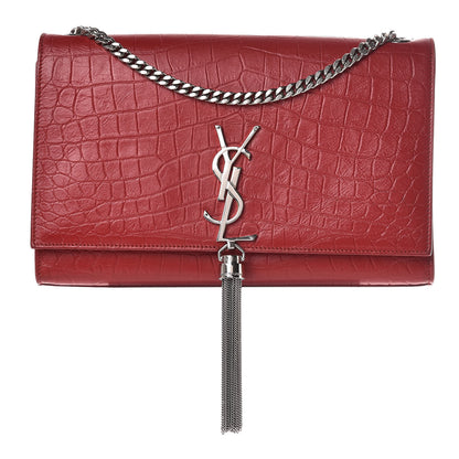 Saint Laurent Calfskin Crocodile Embossed Medium Classic Monogram Kate Tassel Satchel Red 1 of 10