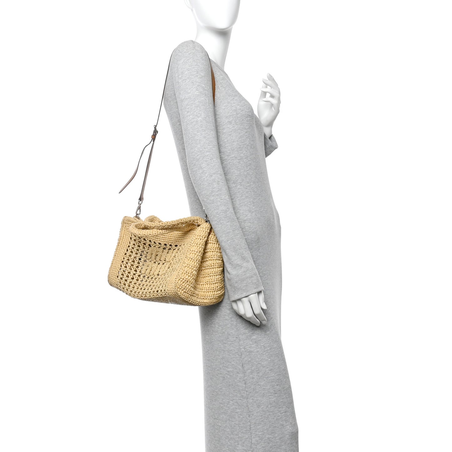 Fabric Crochet Knit Tote Beige
