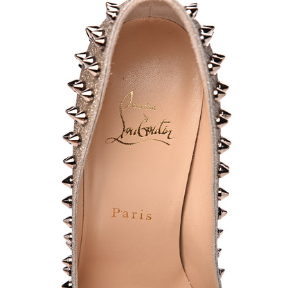 Christian Louboutin Glitter Mini Specchio Follies Spikes 100 Pumps 38 Ivory Colombe Metal 6 of 9