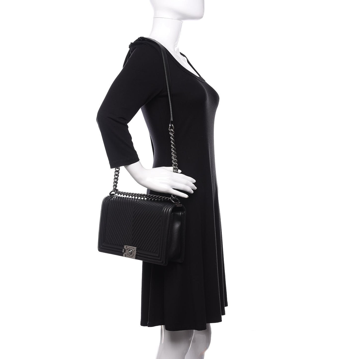 Lambskin Chevron Quilted New Medium Boy Flap Black