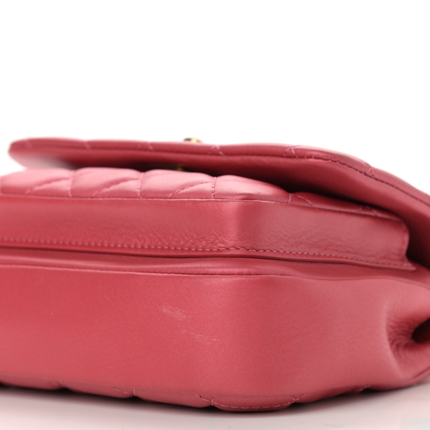 Metallic Calfskin Quilted Top Handle Flap Dark Pink