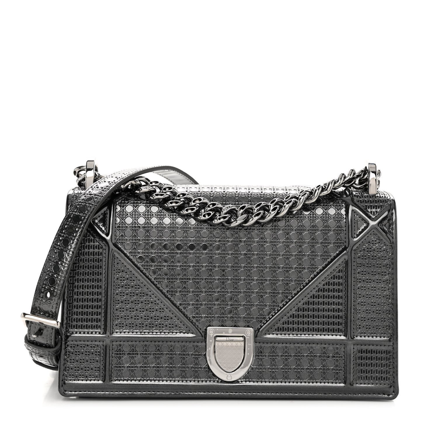 Metallic Patent Micro-Cannage Small Diorama Flap Bag Onyx Black