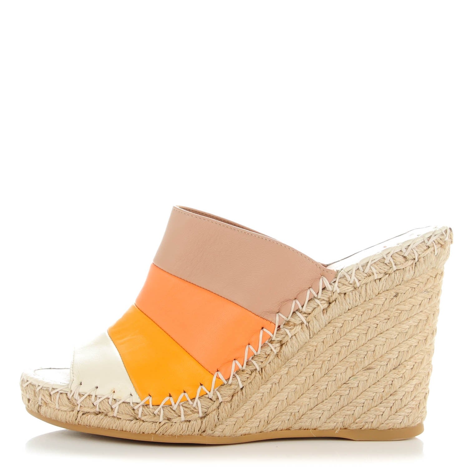 Valentino Garavani Calfskin 1975 Stripes Espadrille Wedges 37 Multicolor Mandarin Sorbet 1 of 7