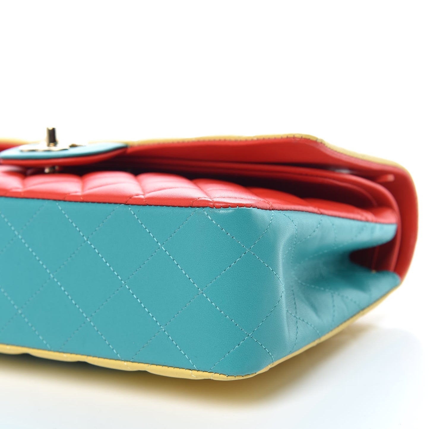 Lambskin Quilted Tri-Color Medium Double Flap Jaune Rouge Turquoise