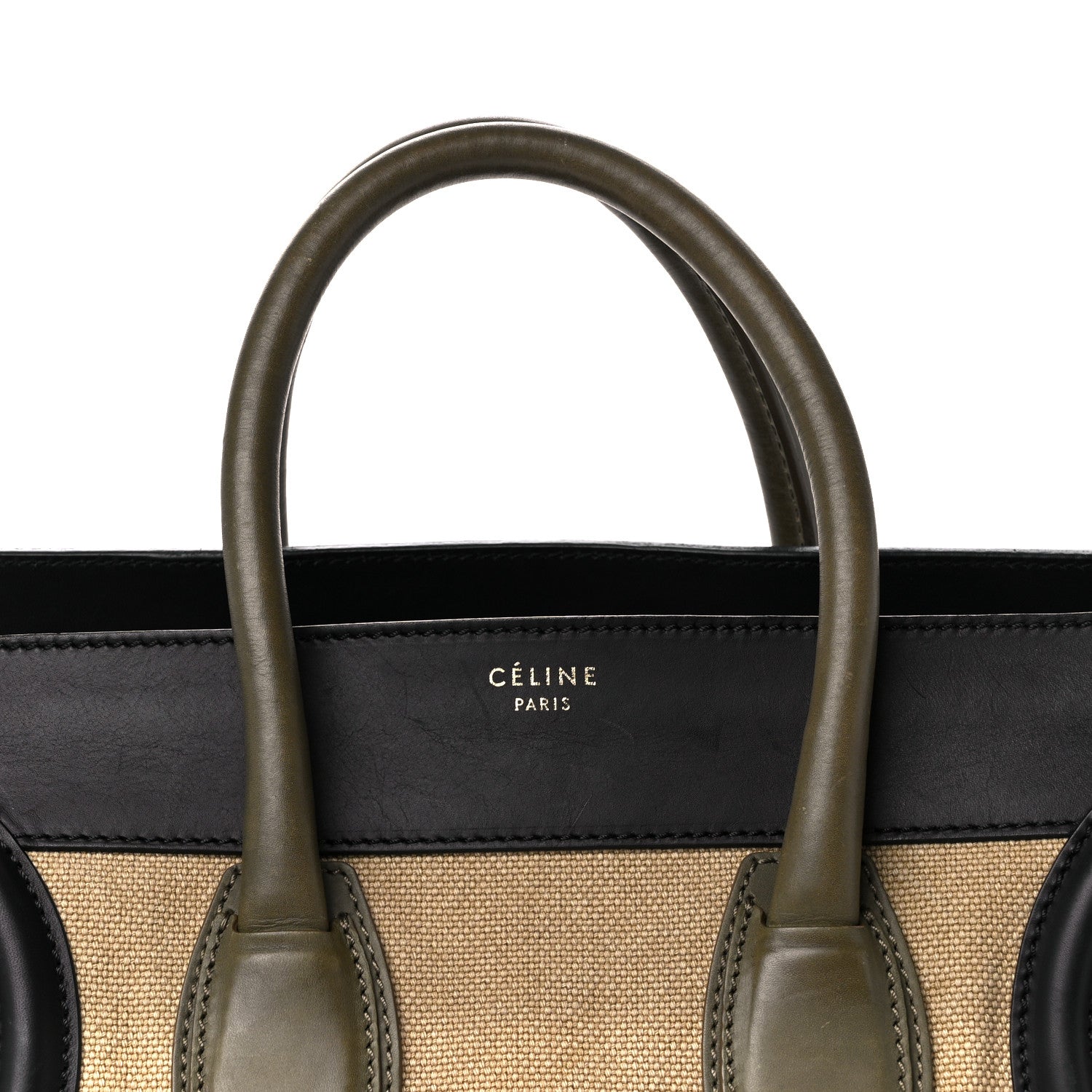 Celine Natural Canvas Calfskin Mini Luggage Beige Black Khaki 8 of 13
