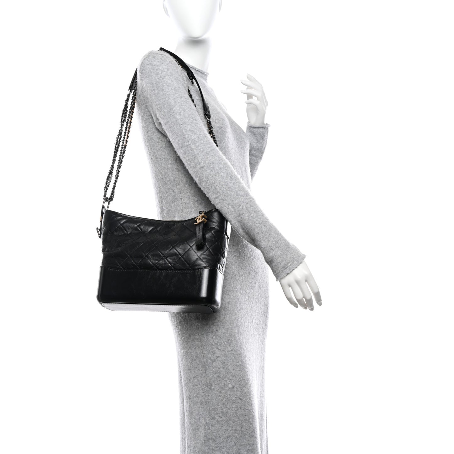 Aged Calfskin Quilted Medium Gabrielle Hobo Black