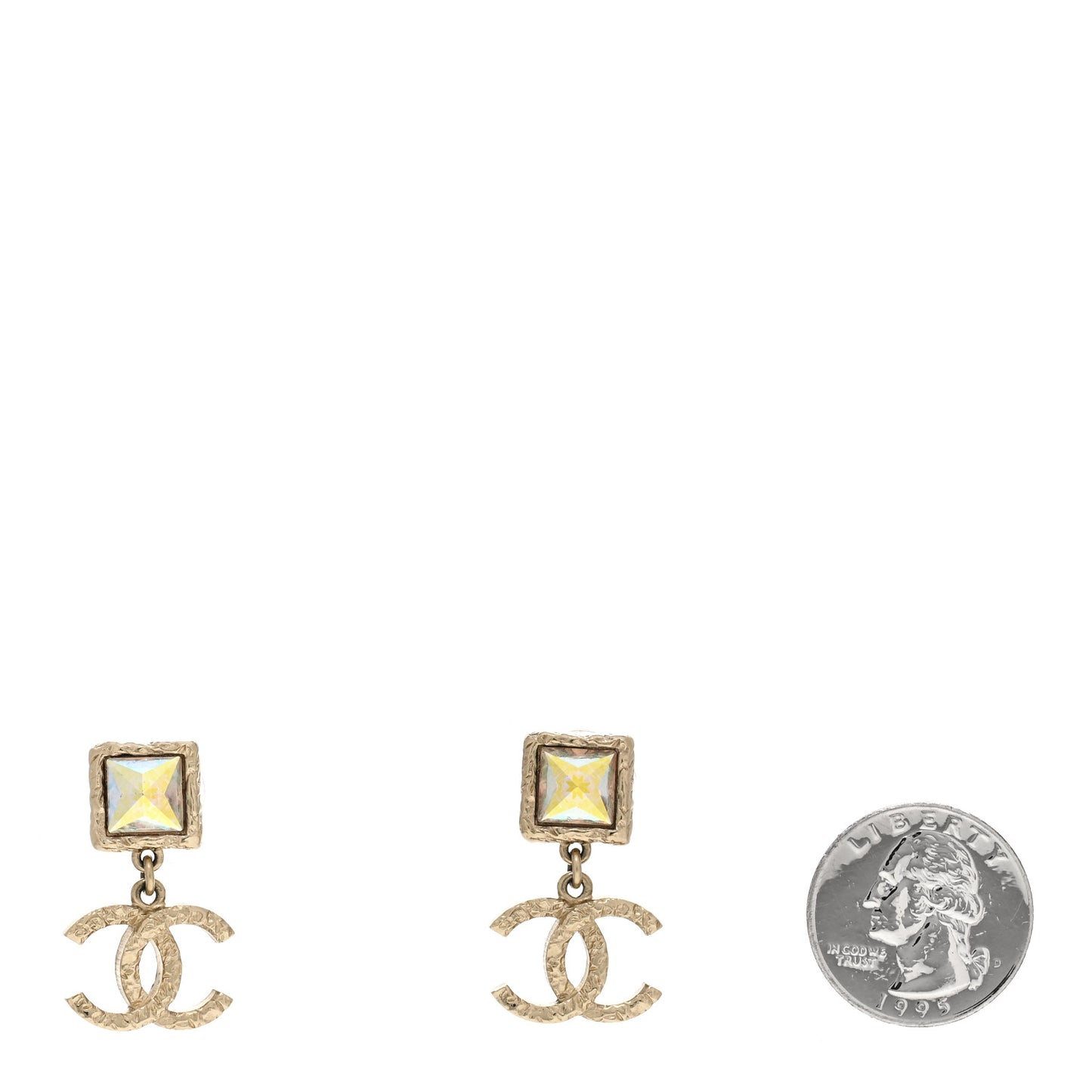 Iridescent Baguette Crystal CC Drop Earrings Gold