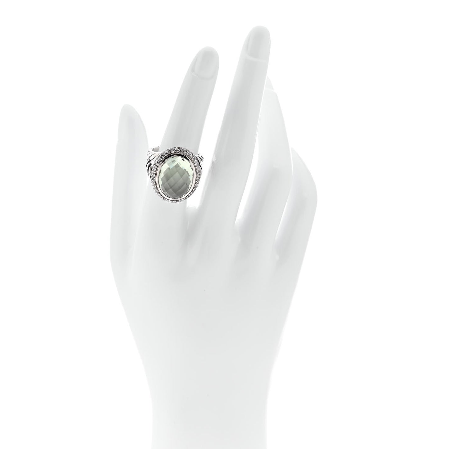 Sterling Silver Diamond Prasiolite 18mm Signature Oval Ring 54 6.75