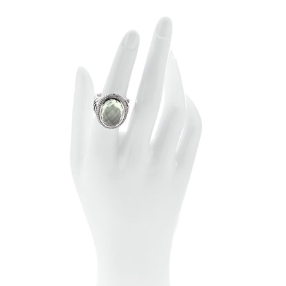 David Yurman Sterling Silver Diamond Prasiolite 18mm Signature Oval Ring 54 6.75 2 of 7