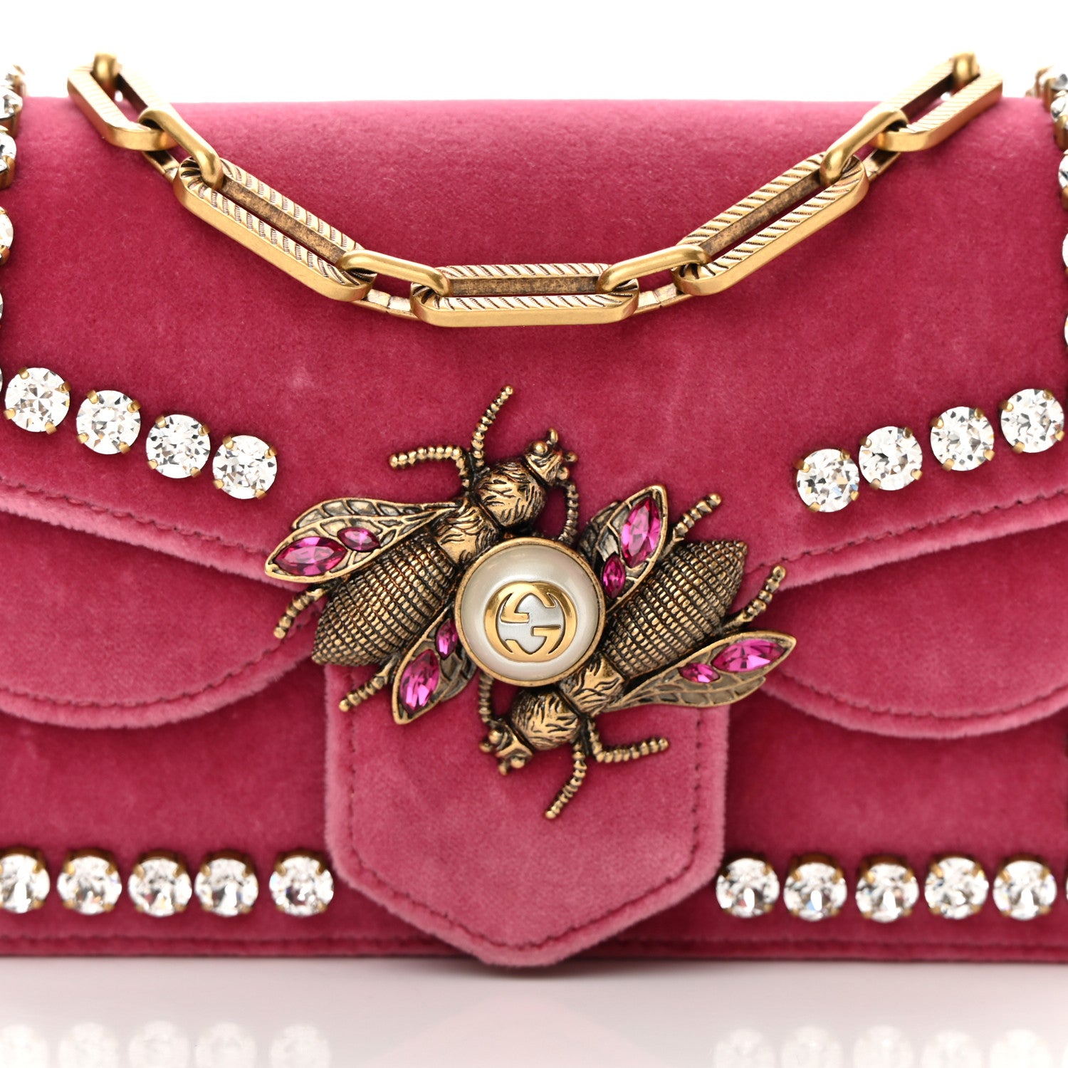Gucci Velvet Crystal Mini Bee Broadway Shoulder Bag Light Raspberry Rose 8 of 16