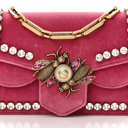 Gucci Velvet Crystal Mini Bee Broadway Shoulder Bag Light Raspberry Rose 8 of 16