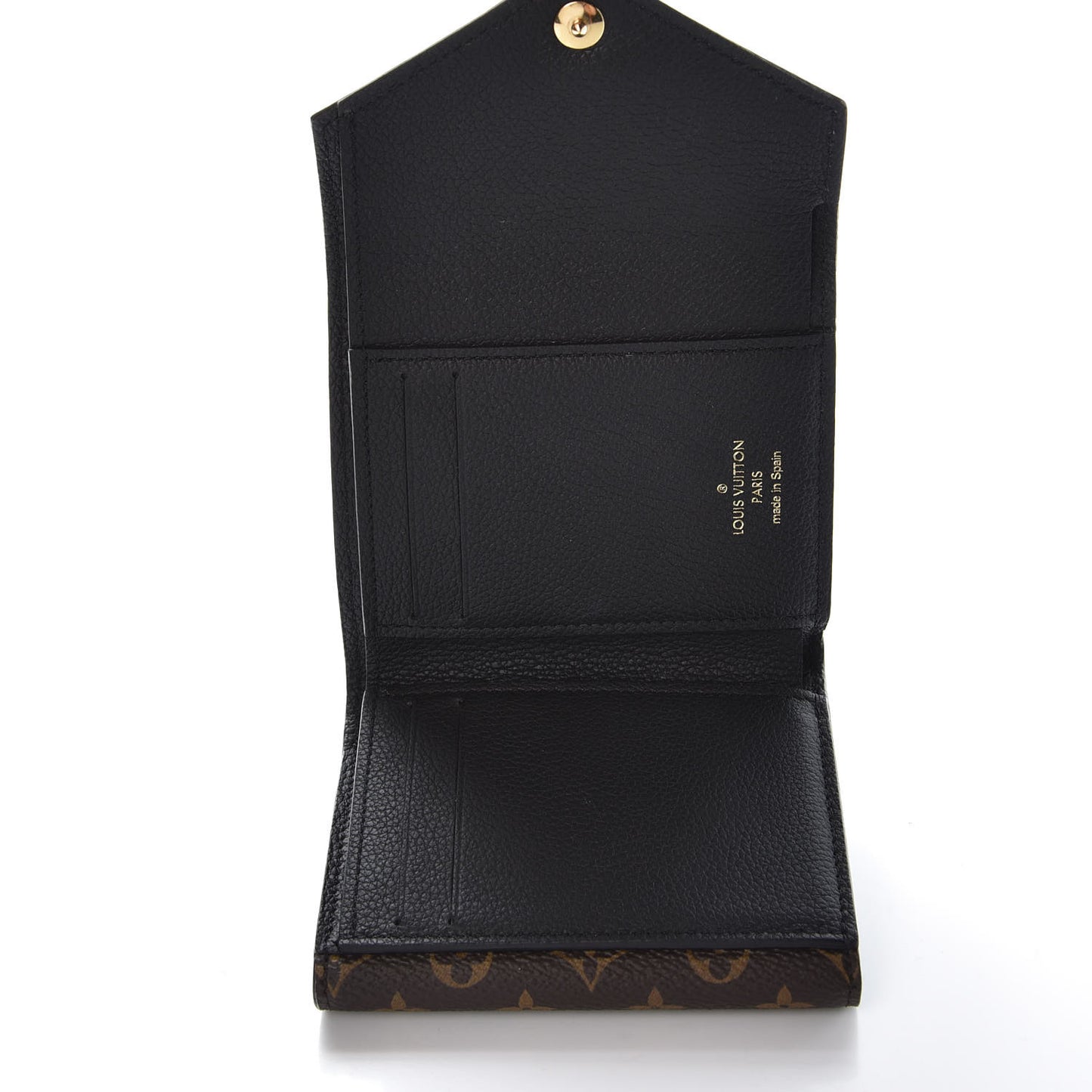 Grained Calfskin Monogram Double V Compact Wallet Black
