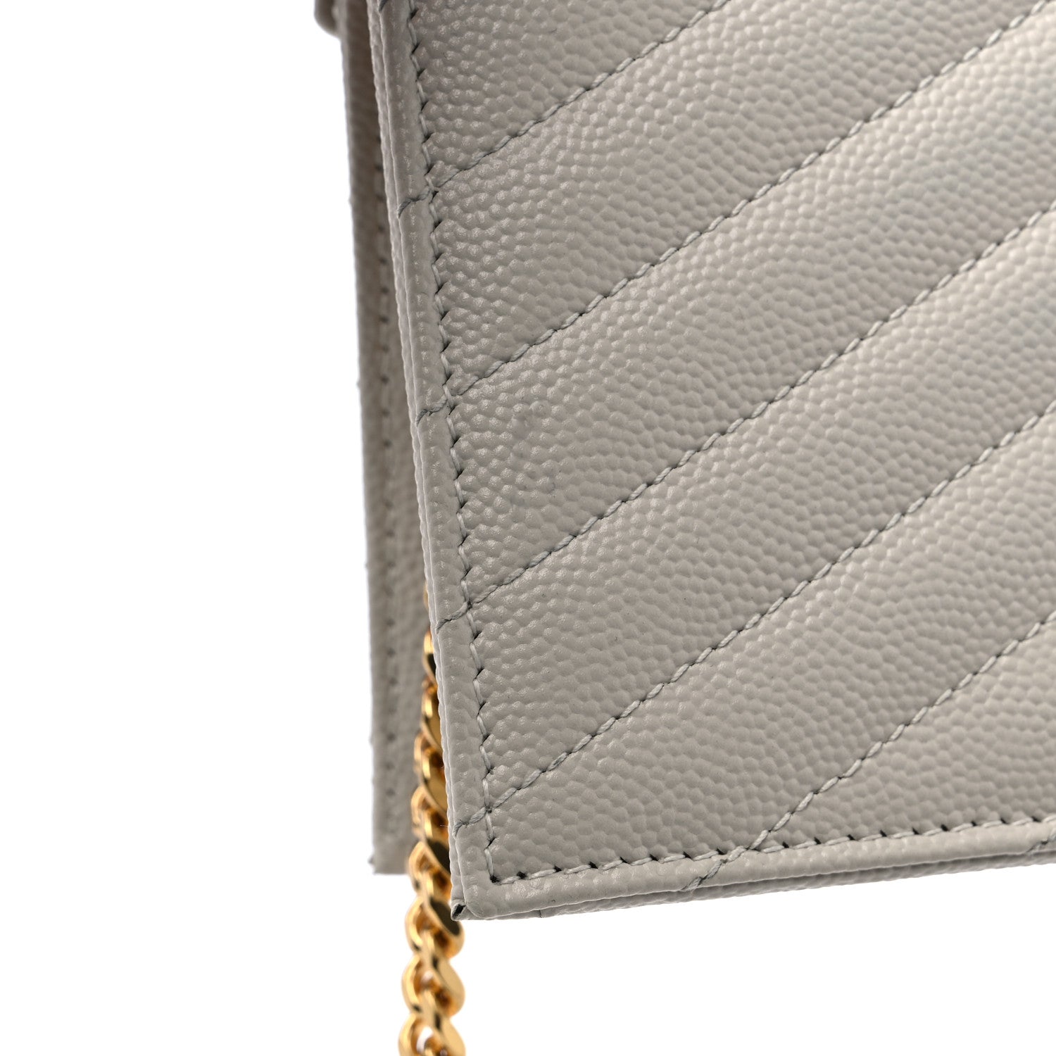 Saint Laurent Grain De Poudre Matelasse Chevron Cassandre Envelope Chain Wallet Crema Soft 10 of 11