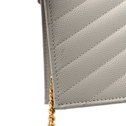 Saint Laurent Grain De Poudre Matelasse Chevron Cassandre Envelope Chain Wallet Crema Soft 10 of 11