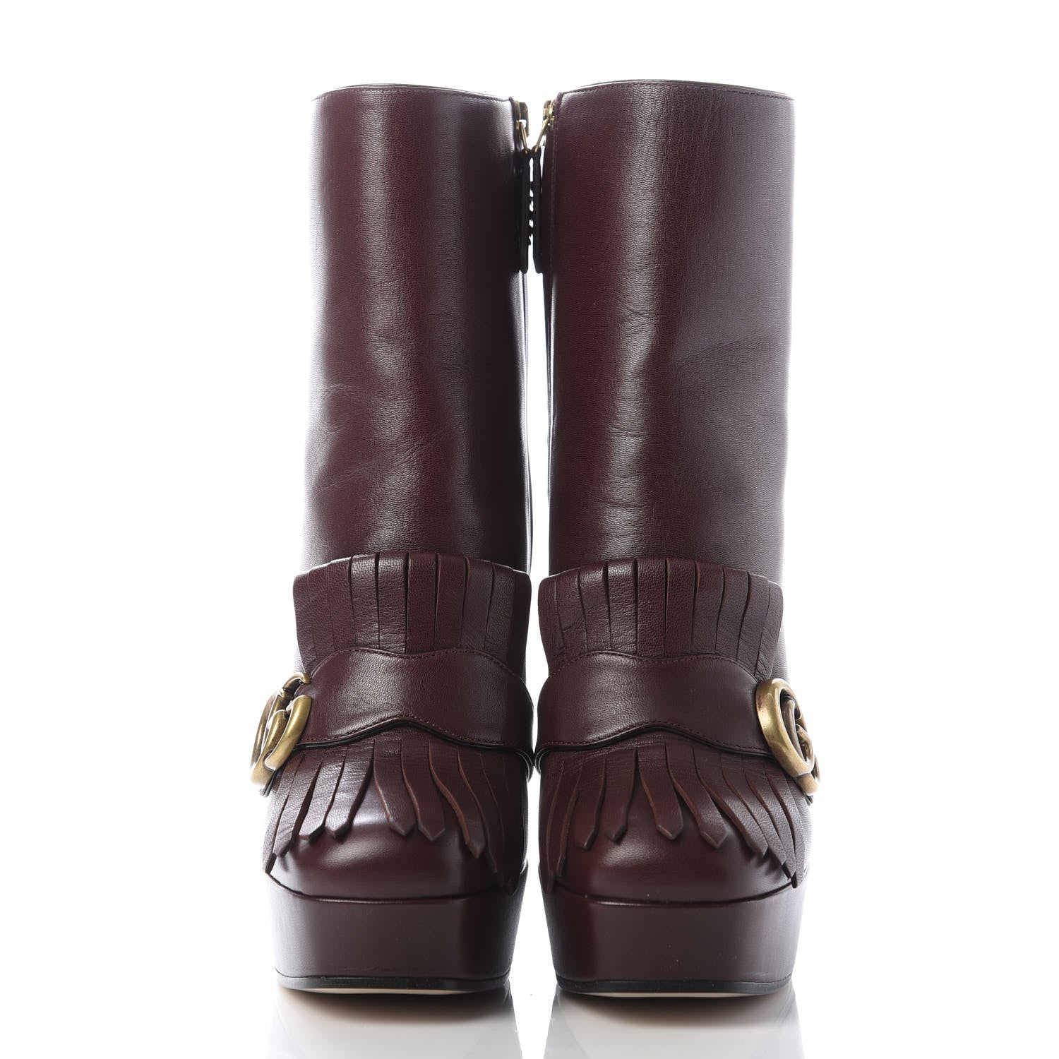Gucci Malaga Kid GG Marmont Fringe Platform Ankle Boots 37 Red 2 of 9