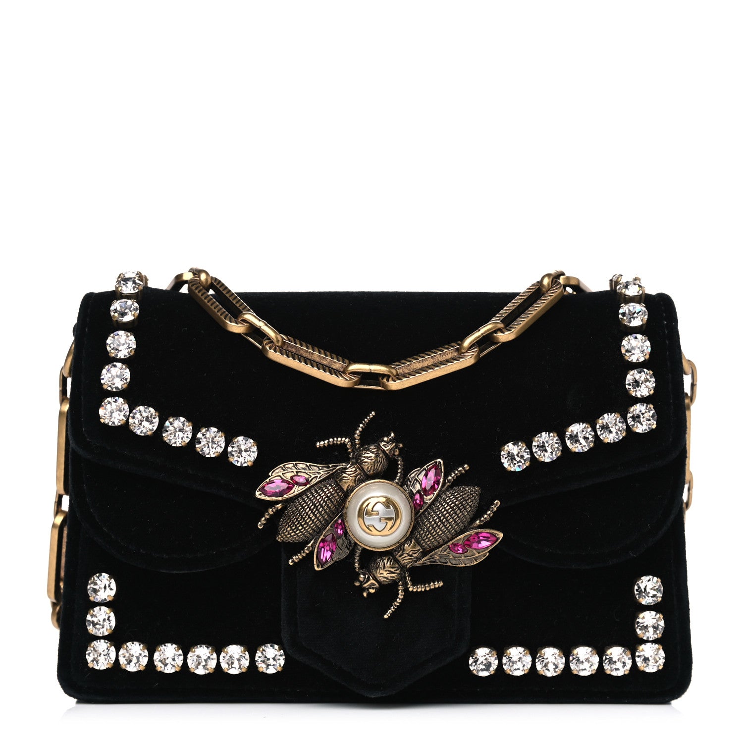 Gucci Velvet Crystal Mini Bee Broadway Shoulder Bag Black 1 of 10