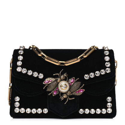 Gucci Velvet Crystal Mini Bee Broadway Shoulder Bag Black 1 of 10