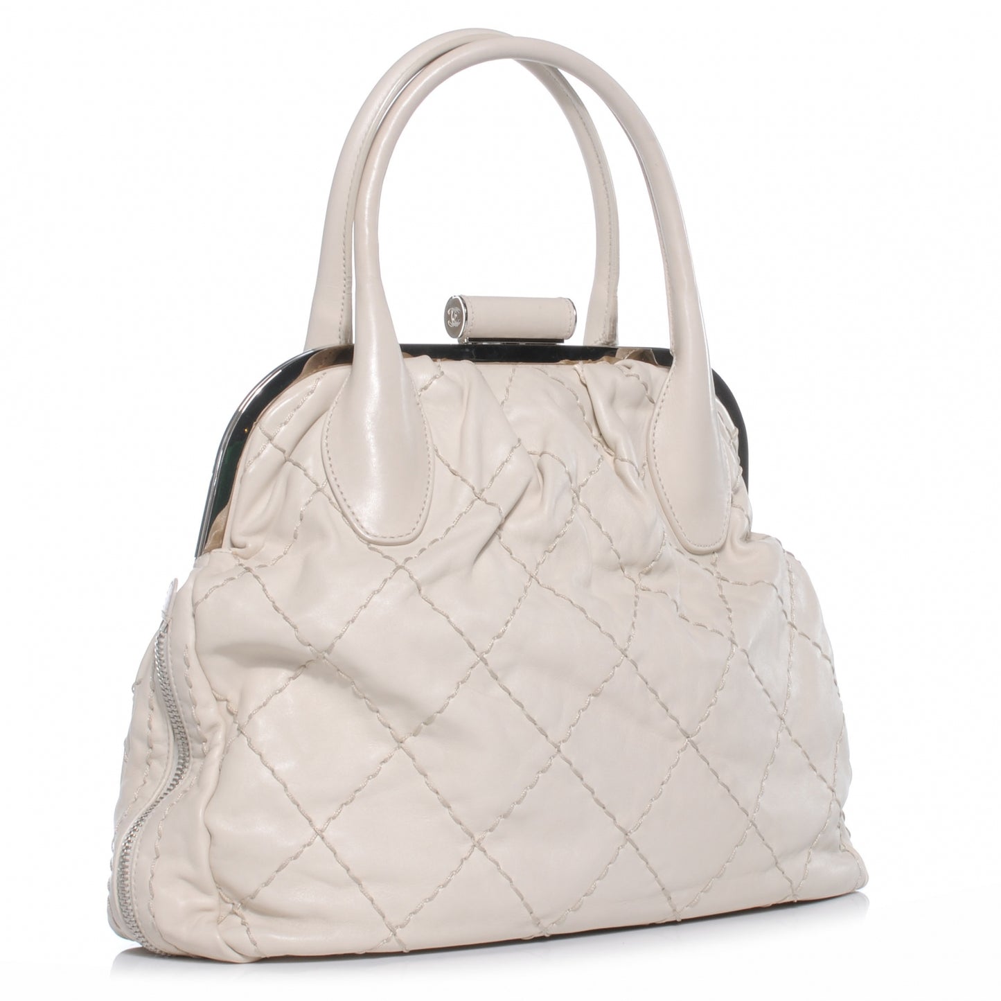 Calfskin Stitched Expandable Frame Bag White