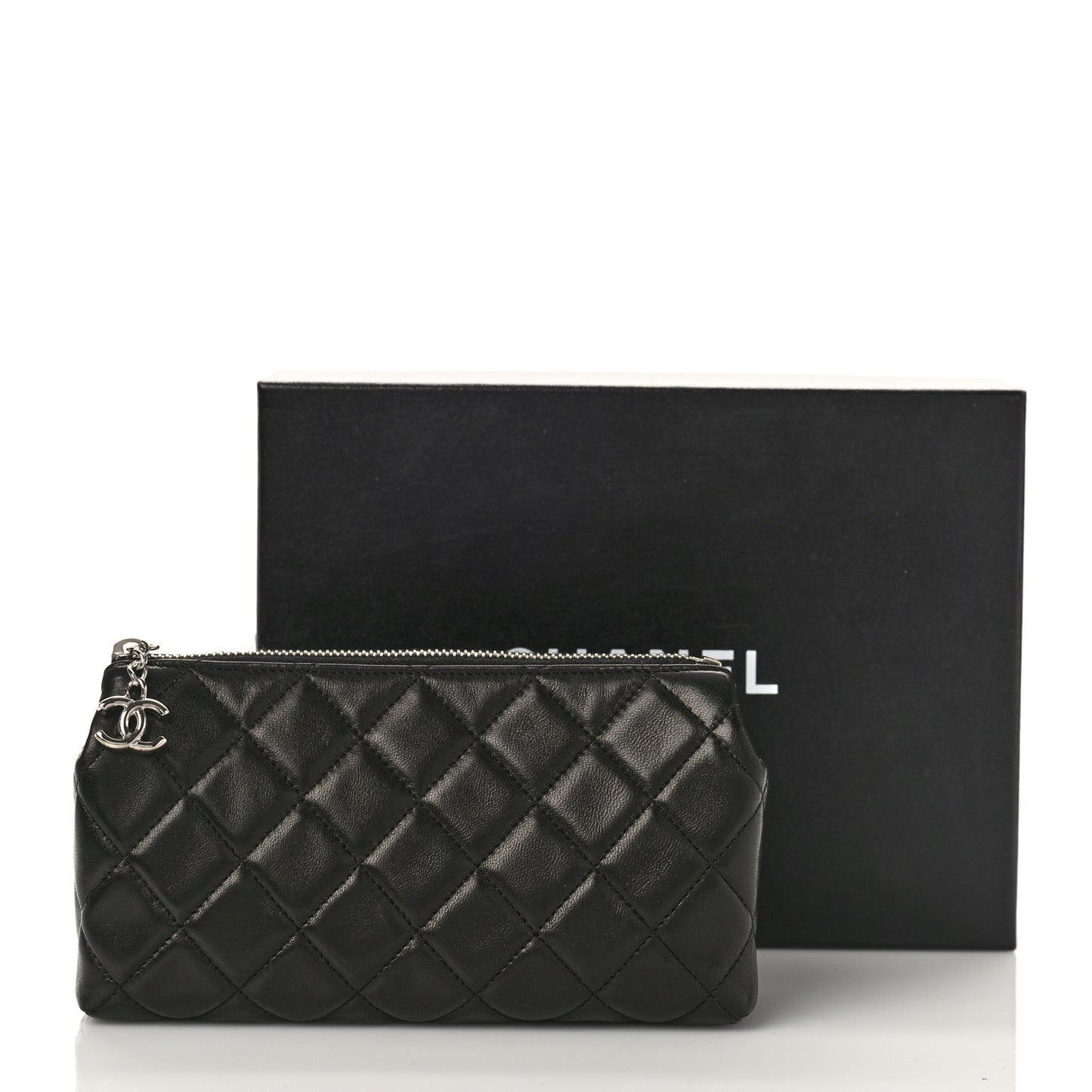 Lambskin Quilted Cosmetic Case Black
