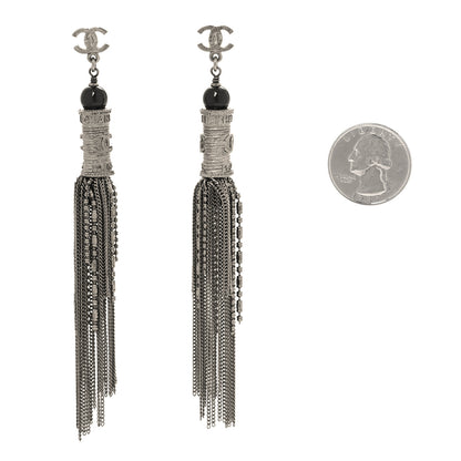 Chanel Metal CC Chain Tassel Paris Shanghai Earrings Ruthenium 2 of 3