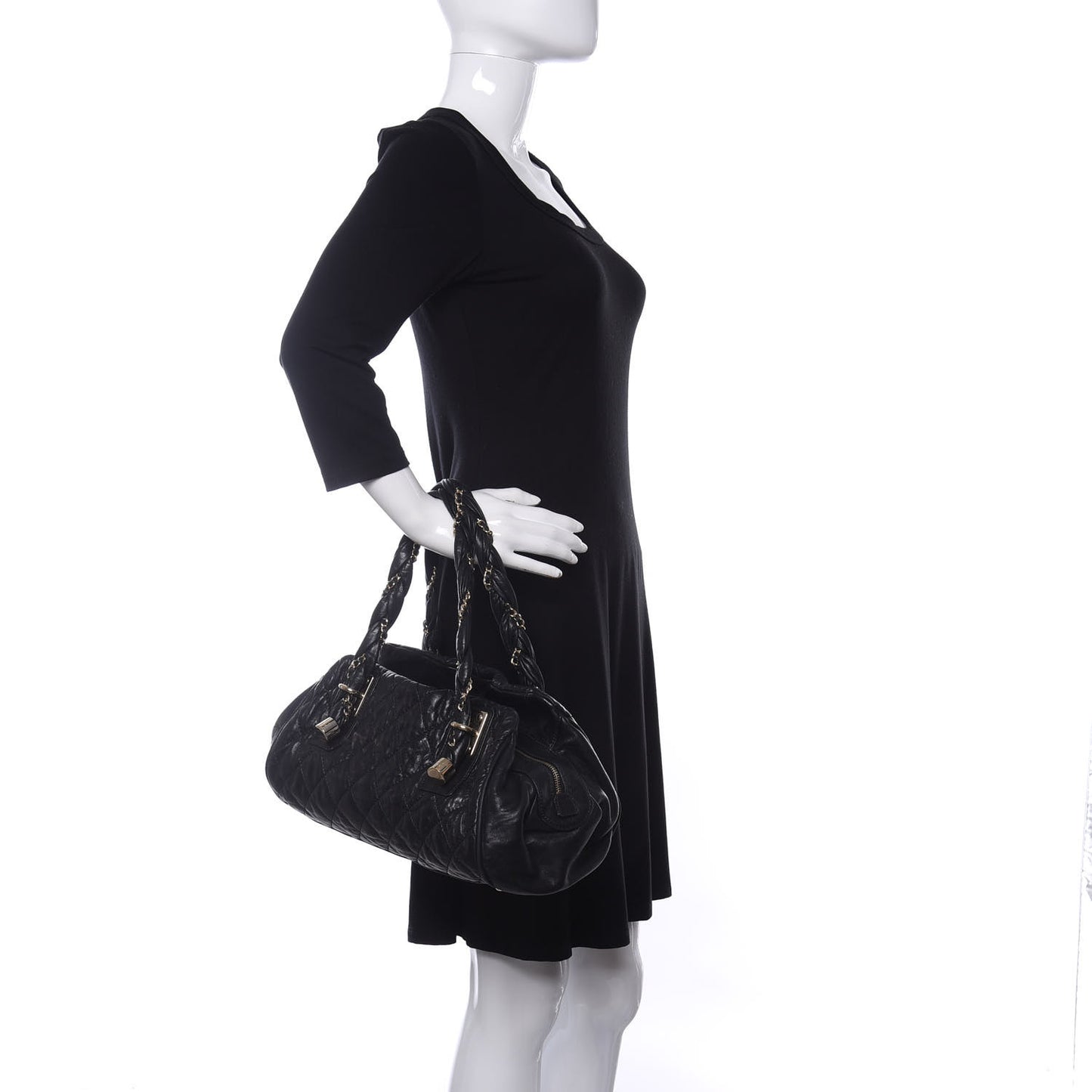 Distressed Lambskin Lady Braid Bowler Black