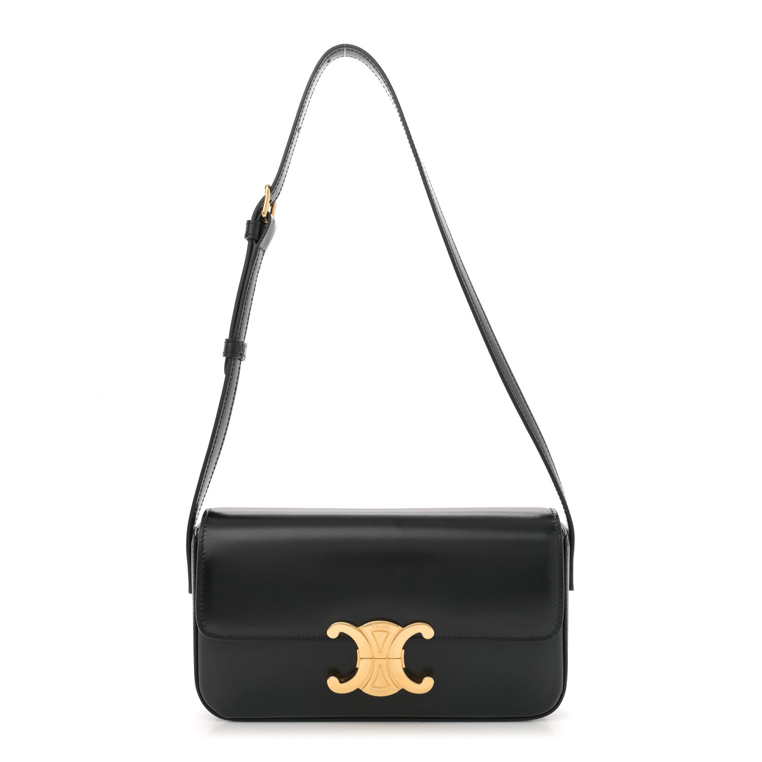 Celine Shiny Calfskin Triomphe Shoulder Bag Black 1 of 10