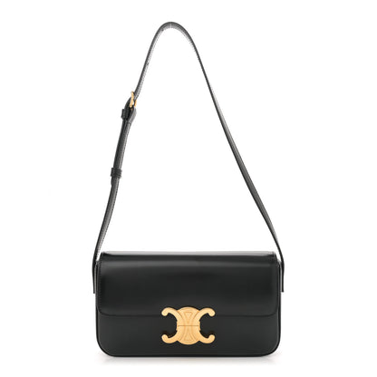 Celine Shiny Calfskin Triomphe Shoulder Bag Black 1 of 10