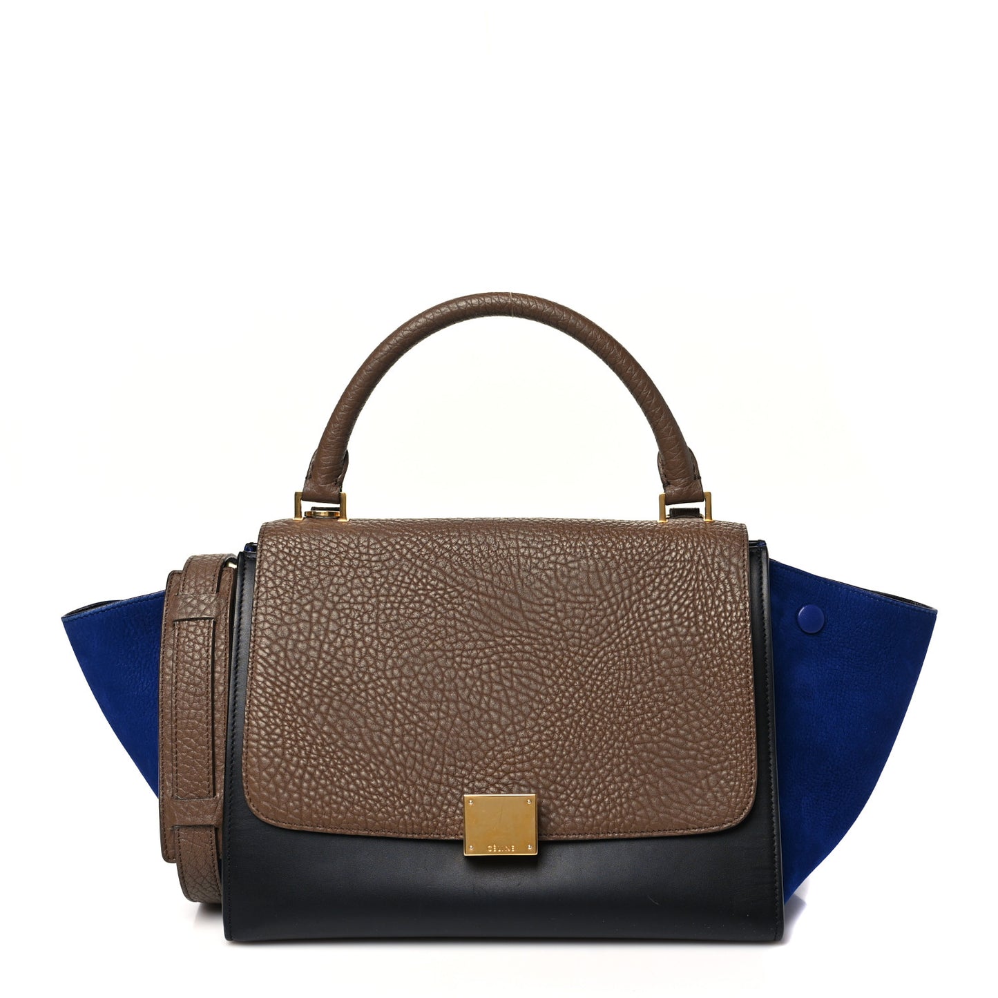 Pebbled Calfskin Suede Small Trapeze Tri-Color Cobalt