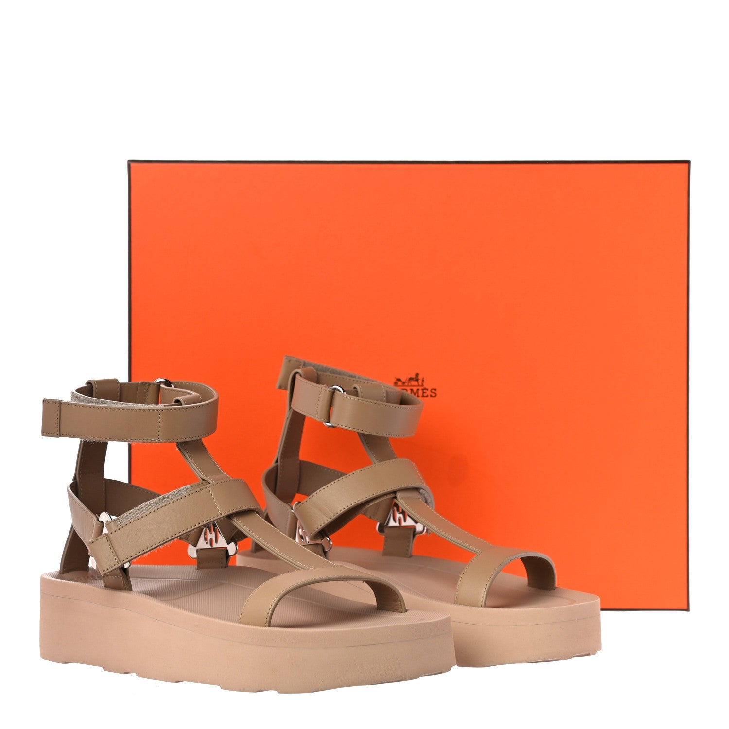 Hermes Calfskin Womens Enid Sandals 38 Argile 10 of 10