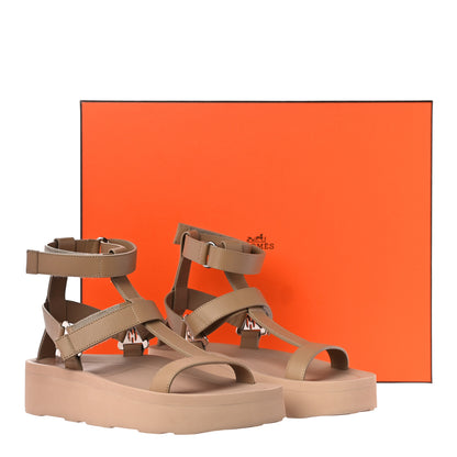 Hermes Calfskin Womens Enid Sandals 38 Argile 10 of 10
