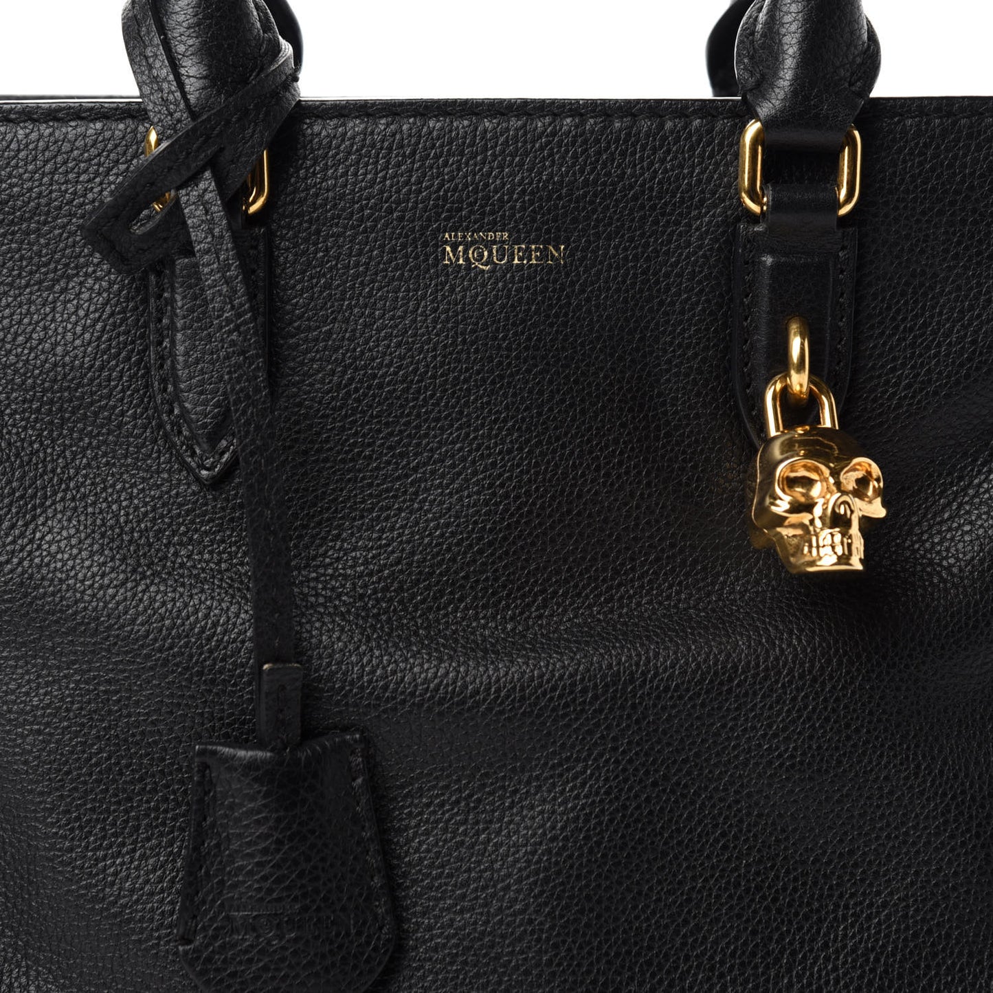 Pebbled Calfskin Small Skull Padlock Zip Around Tote Black
